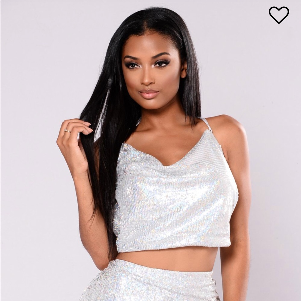 Silver sequin tie crop top